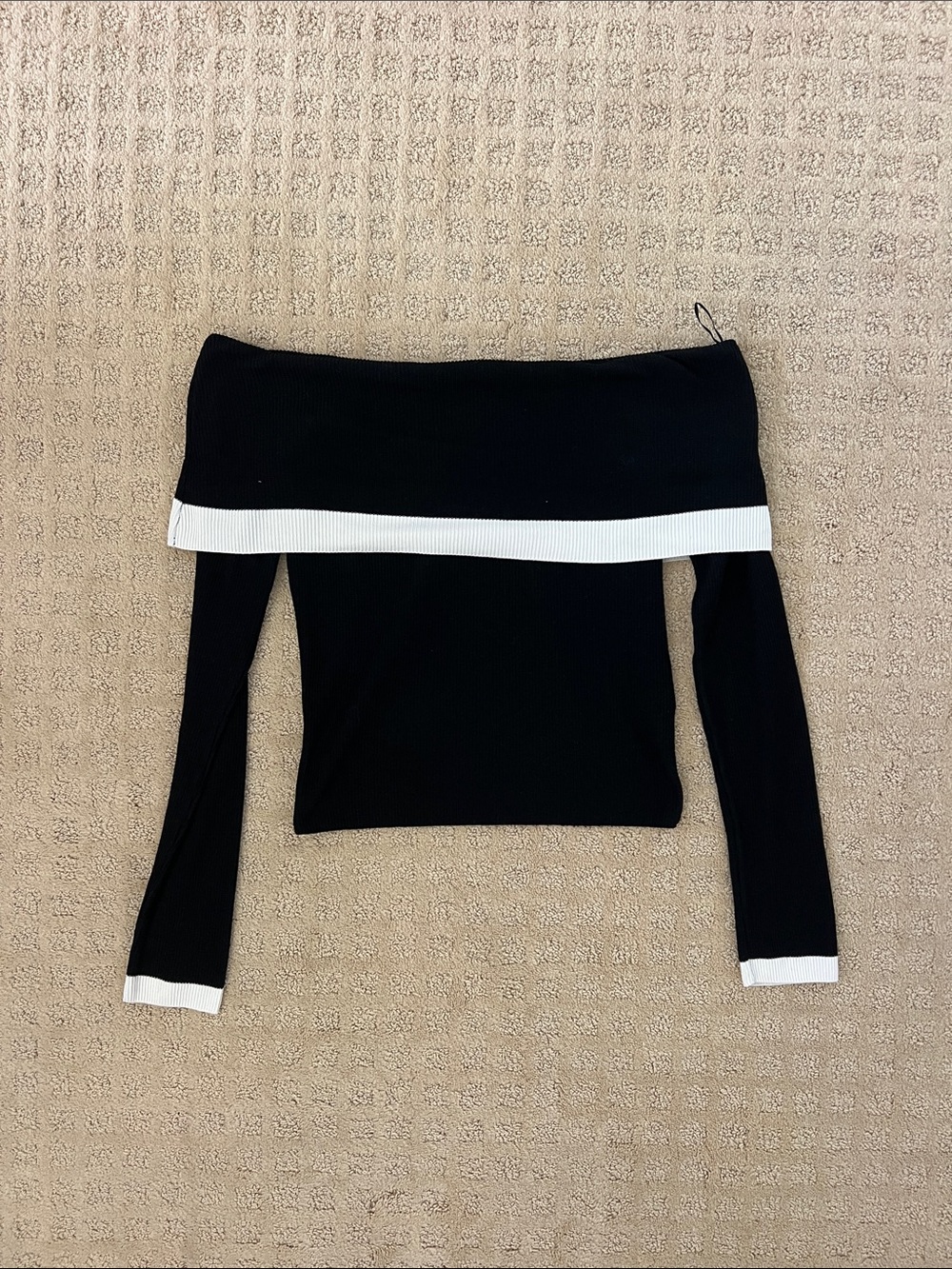 Black Off-the-Shoulder Top with White Trim